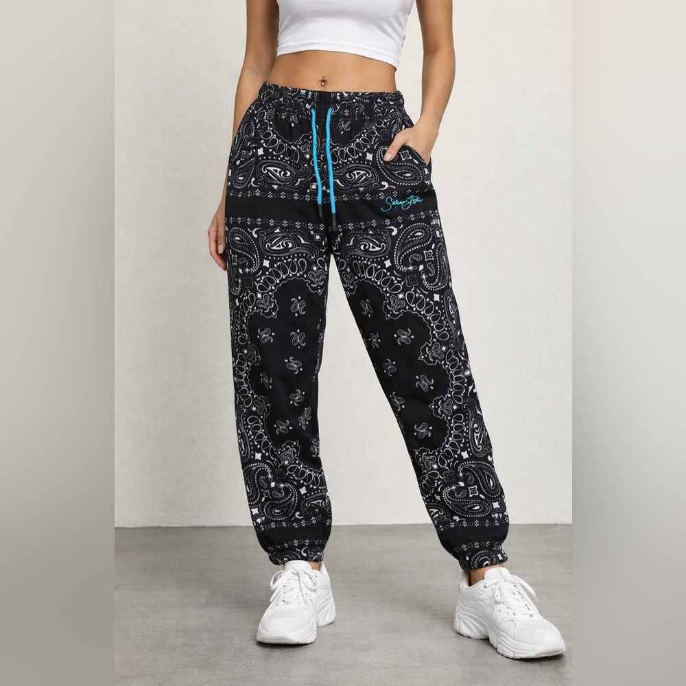 NEW unisex Missguided Black Paisley Joggers